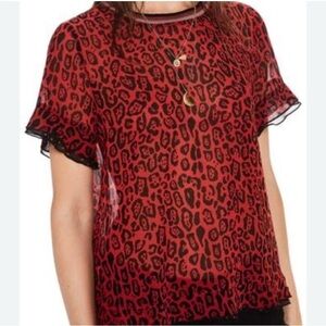 Scotch & Soda Sheer Chiffon Animal Print Top Red Leopard Print blouse star trim
